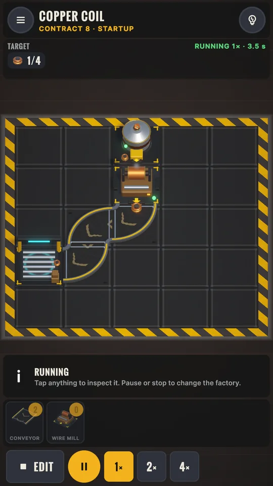 Contract 8 Copper Coil running, with a conveyor belt feeding a machine.